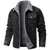Generisch Giacca invernale imbottita da uomo in taglia grande con chiusura a bottoni, a maniche lunghe, spessa, Giacca vintage, Giacca jeans imbottita da uomo in vinile, Nero , M