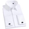 Dninmim Camicia da uomo con bottoni sottili in cotone per feste di nozze e smoking con gemelli, Blu reale, S