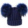 Brillabenny Cappello Berretto Donna Blu Modello Cuffia Vera Pelliccia PON PON Misto Lana Luxury Hat