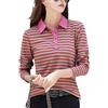 REHJJDFD Polo da donna a maniche lunghe in cotone a righe elasticizzato slim maglia cintura camicia top, EN8, XL