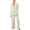 Geagodelia Eleganti Pigiama da Donna 2 Pezzi Manica Lunga con Bottoni Aperto Davanti Stampata a Righe Camicia + Pants Set Loungewear Pijamas Camicie da Notte (Verde Striscia, M)
