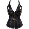 Josamogre Bustier Corsetto Donna Steampunk Pelle Cerniera Gotico in Top Taglie Forti Fantasy Barocco Pirata Halloween Nero M