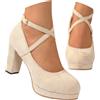 Hanraz - Scarpe da donna Mary Janes, pumps in stile tradizionale, in pelle scamosciata, eleganti, con piedi larghi, per da sposa, con tacco a blocco, larghezza H, con cinturini, tacco a cuneo, pumps