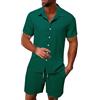 Genérico Set Camicie Uomo Completo Elegante 2025 T-shirt & Pantaloni Estivi Unicolore A Manica Corta Set Di Fiori, Nero , XL
