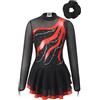 CHICTRY Ragazze Manica Lunga Body da Pattinaggio Artistico Paillettes Leotard Danza Classica con Fascia Abito con Gonna Tulle Costumi di Ballo Jazz Performance Rosso 9-10 Anni