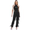 YiZYiF Tuta Danze da Donna con Frange Intera Jumpsuit Senza Maniche Body da Ginnastica Artistica Costume da Ballo Dancewear Nero 4XL