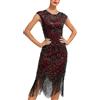 Generico Vestito Gatsby Donne 1920s Vestito Abito Anni 20 Donna Vestito da Sera Paillette Impreziosito Frange Vestito da Sera Paillettes Anni 20 per Carnevale Abito con Scollo a V Profondo