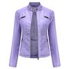 E-girl Giacca da donna in ecopelle slim, corta con colletto a montante, zip, stile motociclista, per primavera e autunno, C03N, viola., 40