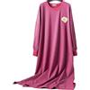 DSKK Camicia da Notte Autunnale e Invernale da Donna Pigiama Camicia da Notte in Cotone a Maniche Lunghe a Righe Taglie Forti (Blu,Taglia Unica)