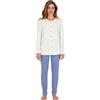 Linclalor Pigiama Aperto Manica Lunga, Pantalone Lungo (IT 54, Panna/Cuori Blu 0433)