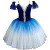 HWBZSZY Vestire per Le Ragazze, Lucido Paillettes Principessa Vestito con Tutu Gonna Outfit, Bambini Vellet Ruffled Maniche Fancy Dress Ballet Body Costume per Il Partito Cosplay,Blu,140cm
