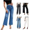 Generico Baggy Jeans, Cropped Gamba Larga Vita Alta Tinta Unita, Pantaloni Capri Denim Larghi Casual Morbidi Comodi per Primavera Estate