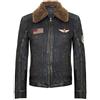 Infinity Leather Giacca Bomber Vintage da Uomo in Pelle Nera Invecchiata con Colletto Staccabile Stile US Air Force Aeronautica Militare 3XL