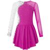 dPois Abito da Pattinaggio Artistico Bambina Paillettes Glitter Leotards Vestito Danza Classica Body da Ballo Manica Lunga Latino Jazz Samba Rumba Balletto Danza Moderna Rosso 14 Anni