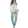 Jndtueit Pigiama da donna con tasca, a maniche lunghe, taglie forti, Mappa del mondo-, 4XL