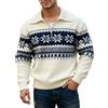 Generisch Maglione da uomo norvegese, motivo azteco, maglione a maglia grossa, colletto alto, vintage, a mezza zip, maglione invernale, con motivo classico, maglione morbido, beige., XL