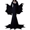 pvucpot Costume da Strega per Halloween Abito da Strega con Scollo a V Abito Sexy da Strega Costume da Strega Morticia Abbigliamento Medievale Addams Vestito da Pavimento