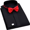 keusyoi Camicia da uomo a maniche lunghe da smoking da matrimonio, con gemelli francesi, camicia rossa, 5504 Nero, M