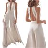 WOXIHUAN Tuta da Donna Sottile a Maniche a Halterneck Open Back Sexy Scollo A V Donne Bianche Jumpsuit Pantaloni Vestito Abito Elegante Salopette Donna Elegante Cerimonia