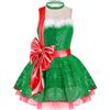 Linjinx Vestito da Ballo tutù per Bambina Body da Ginnastica Ritmica Elfo Natalizio con Fiocco Costume Ballerina Balletto Performance Anni Rosso 9-10 Anni
