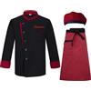 Dobraya Set Giacca da Chef Personalizzata con Nome Ricamato - Camicia a Maniche Lunghe con Grembiule e Cappello (Divisa da Cucina Unisex per Chef)