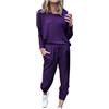Uwdiohq Tuta Sportiva Lunga A Maniche Lunghe da Donna, Tinta Unita, Casual, con Pantaloni, Completi E Donna Pantaloni Eleganti Taglie Forti (Purple, XXXXXL) Pigiama Cotone Caldo Pigiami di Lungo