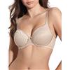 Selene, Reggiseno Contenitivo Donna con Ferretto, Coppe Imbottite Decorate in Pizzo, Collezione Lara, Colore Terra, Taglia 5C