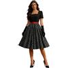 lozssnigzi Vestiti Anni 50 Donna, con Maniche, con Fiocco, a Pois, Vestiti Anni 50 Elegante Costumi di Carnevale Abiti Vintage Abito Lungo Vestito Curvy per Feste, Balli, Cerimonia