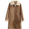 Ffnkrnfi Giacca da donna spessa calda, lunga, parka, trench, in pelle di pecora, cappotto vintage, soprabito, indumento da indossare all'aria aperta, Marrone e grigio., M
