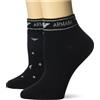 EMPORIO ARMANI Calzino donna confezione 2 capi calzini corti bassi con bordino logato cotone elasticizzato articolo 292307 3F225, 00020 Nero - Black, S