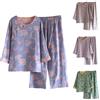 Generic Pigiama cinese per le donne nuovo pigiama in stile cinese con bottoni camicie in cotone e pantaloni elasticizzati in vita retrò indoor loungewear jacquard tessuto fantasia pigiameria da notte da donna