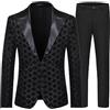 Generisch Tuta da uomo, 2 pezzi, smoking slim fit, per matrimoni, feste, paillettes, giacca e pantaloni da tuta, set di blazer con un bottone + pantaloni chino per palcoscenico, moderatore clubwear