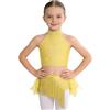 renvena Vestito da Ballo Latino Americano Bambina Strass Crop Top Danza Classica Moterna Canotta e Gonna con Piume Abito da Ballo Lirico Contemporaneo Rosso 9-10 Anni