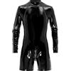 Mufeng Body Uomo Pelle Wetlook Bodysuit Manica Lunga Catsuit con Cerniera Sissy Lingerie Jumpsuit Leotards Tuta Intera Latex Biancheria di Cuoio Erotico Nero L