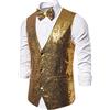 Oanviso Gilet da Uomo Gilet da Abito con Paillettes Gilet Casual Panciotto Gilet da Abito Senza Maniche Elegante Scintillante Gilet per Presentatore Spettacoli Partito Nozze A Oro L