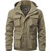 VEMOW Giacca Leggera Militare Uomo - Cargo Army Windbreaker con Cerniera Frontale, Colletto Alto in Cotone, Giacca con Multi-Tasche(Green, XXL)