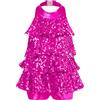 inhzoy Vestito Pattinaggio Artistico Bambina con Paillettes Leotard Vestito Danza Moderna Jazz Tutu Balletto Dancewear Abiti da Ballo Latino Costume Ballerina Samba Rosa Rosso 16 Anni