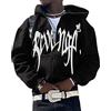 ORANDESIGNE Felpa con Cappuccio con Stampa Stelle con Zip da Uomo Manica Lunga Hip Hop Pullover per Coppie Giacche Casual Felpa Gotico Harajuku Streetwear E Bianco S