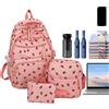Generic Set zaino fragola - Zaino per la scuola con borsa a tracolla per penne, zaino per bambini ragazze ragazzi, zaino da viaggio in morbido poliestere con tasche di grande capacità | perfetto per asilo