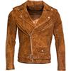 Infinity Leather Giacca da Motociclista da Uomo in Pelle Scamosciata Abbronzatura Chiaro Brando M