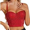 LOIJMK Top Corsetto da Donna Bustier Top Corsetto Aderente Top Corsetto Canottiera con Spalline Top Tinta Unita Corto Maglietta alla Moda con Pizzo, M