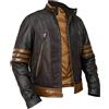 MERCH ATTIRE Logan Vintage X Superhero - Giacca da uomo in pelle marrone a righe per Halloween, Marrone - Giacca in Vera Pelle, M
