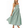 chouyatou Abito Lungo da Donna con Spalle Scoperte, Abito Svasato con Striscia, Abito Lungo Sexy con Spalline Sottili, Abito Fluido a Campana, Verde, XL