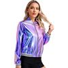 TiaoBug Giacca Impermeabile da Donna Glitterata Olografica Giacca Sportiva da Baseball Giacche da Motociclista Capispalla con Cerniera Casuale Costume Carnevale Festa Rave Blu S
