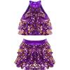 YiZYiF Costume da Ballo per Ragazze Senza Maniche Halter Crop Top con Gonna Danza Due Pezzi Tuta Ginnastica Artistica Dancewear Viola 9-10 Anni
