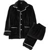 Generisch Pigiama da uomo in velluto corallo, flanella, a maniche lunghe, per la primavera e l'inverno, comodo abbigliamento da lounge (nero, L)