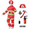 Generico Costume Pompiere per Bambini, 8 PCS Pompiere Costumi con Accessori, Bambino Carnevale Giochi di Ruolo Costume, Vestito Travestimenti Bambini Halloween per Feste Gioco