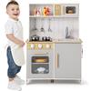 HOMASIS Cucina Giocattolo per Bambini con Luci e Suoni, Cucina Realistica in Legno con 3 Utensili, Rubinetto, Fornello, Microonde e Forno per Bambini da 3+ Anni (Bianco)