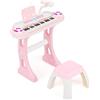 COSTWAY Set Pianoforte Digitale 37 Tasti per Bambini, Tastiera Elettronica con Microfono Sgabello, 8 Ritmi e 8 Strumenti, Funzioni di Record e Playback, Pianoforte Giocattolo per Ragazzi 3+Anni (Rosa)