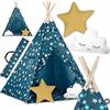 Nukido Tenda per bambini Tipi in cotone, struttura in legno, design incantevole, facile da pulire, 120 x 120 x 165 cm, luci blu, 740121
